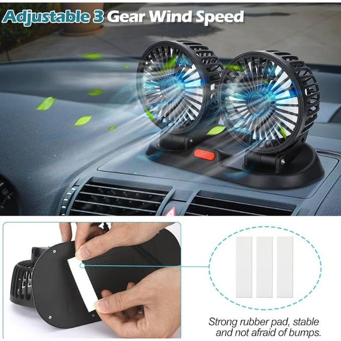 12V Electric Car Fan 360 Degree Rotatable 2 Speed Dual Head Auto Cooling