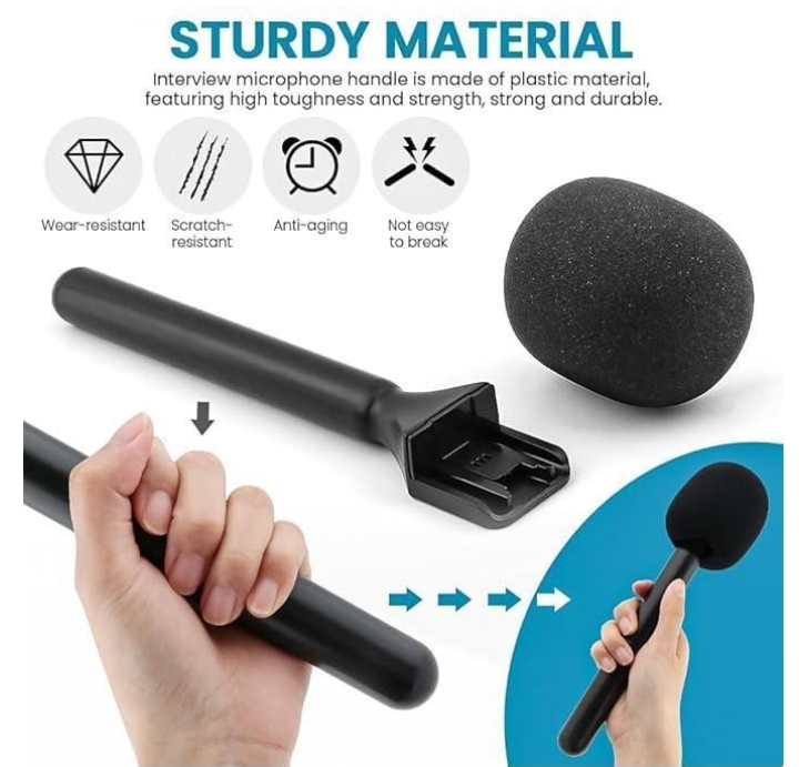 Bn Interview Mic Handle Stick for Wireless Microphones, Compatible with DJI, Rode, Hollyland, Professional Handheld Grip for Content Creation (1Pc, Black)
