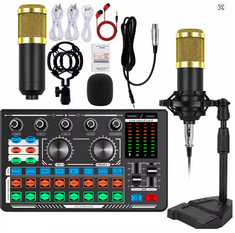 Live Sound Card Set with Professional Microphone, Audio Mixer and Cables — view 2