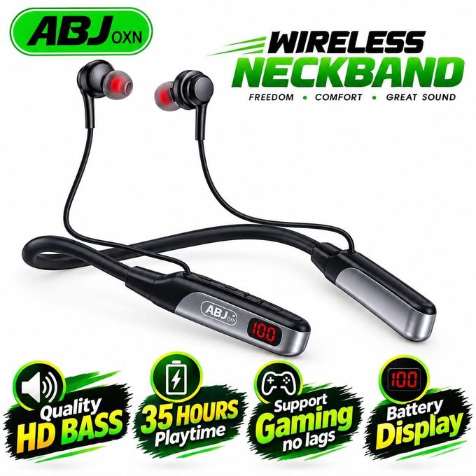 ABJ magnetic wireless neckband 500 hours standby time and LED display